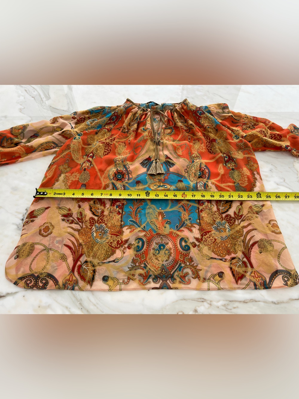 ETRO ORANGE MULTI FLORAL SILK TOP SIZE IT 46 / US 12 NWOTS! - Picture 7 of 16